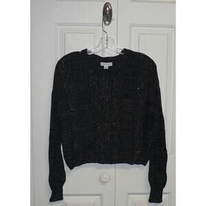 Harper Canyon Girls Long Sleeve Metallic Shine Cable Knit‎ Sweater Black Medium